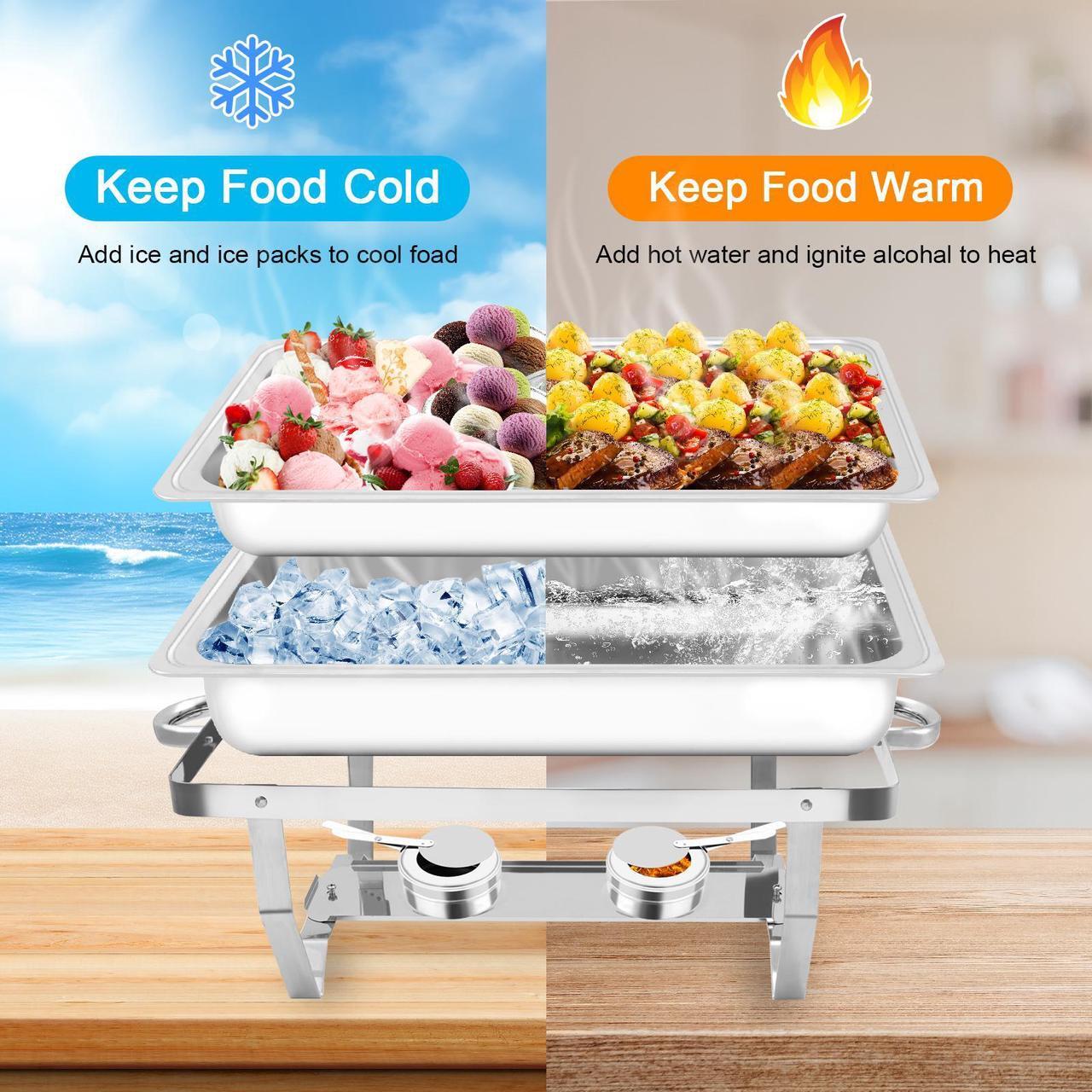 Alt view image 3 of 7 - EVGTTI 4 Pack 8QT Chafing Dish Buffet Set Stainless Steel Food Warmer Chafer Complete Set for Party Catering Weddings