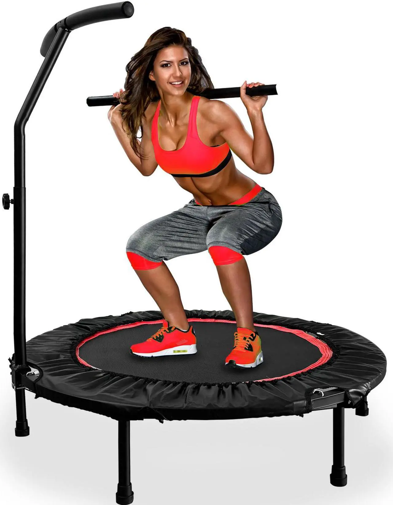 Main image of EVGTTI 40" Fitness Mini Trampoline, Exercise Rebounder Mini Trampoline for Adults, Foldable with Adjustable T-Shaped Handrail Max Load 440lbs