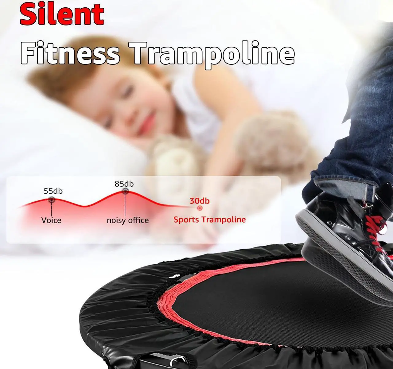 Alt view image 3 of 7 - EVGTTI 40" Fitness Mini Trampoline, Exercise Rebounder Mini Trampoline for Adults, Foldable with Adjustable T-Shaped Handrail Max Load 440lbs