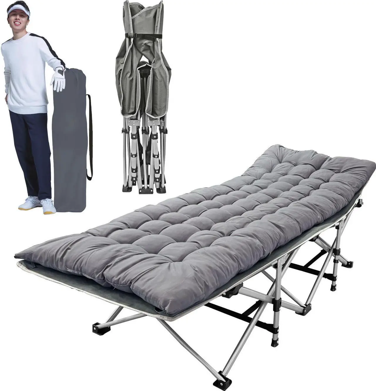 Main image of EVGTTI  Camping Cot, Upgraded Portable Folding Outdoor Bed, Extra Wide and Thick Adult Mattress, Lounge Chair, Outdoor Camping/Office, Home Napping Folding Bed (Gray)
