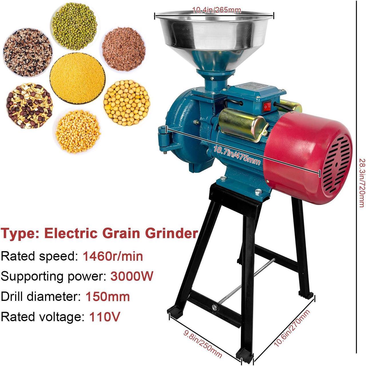 Alt view image 5 of 7 - EVGTTI Electric Grain Mill Grinder, 3000W 110V Spice Grinders, Commercial Corn Mill with Funnel & Switch, Thickness Adjustable Feed Mill Powder Machine, Heavy Duty Wheat Flour Cereals Grinder