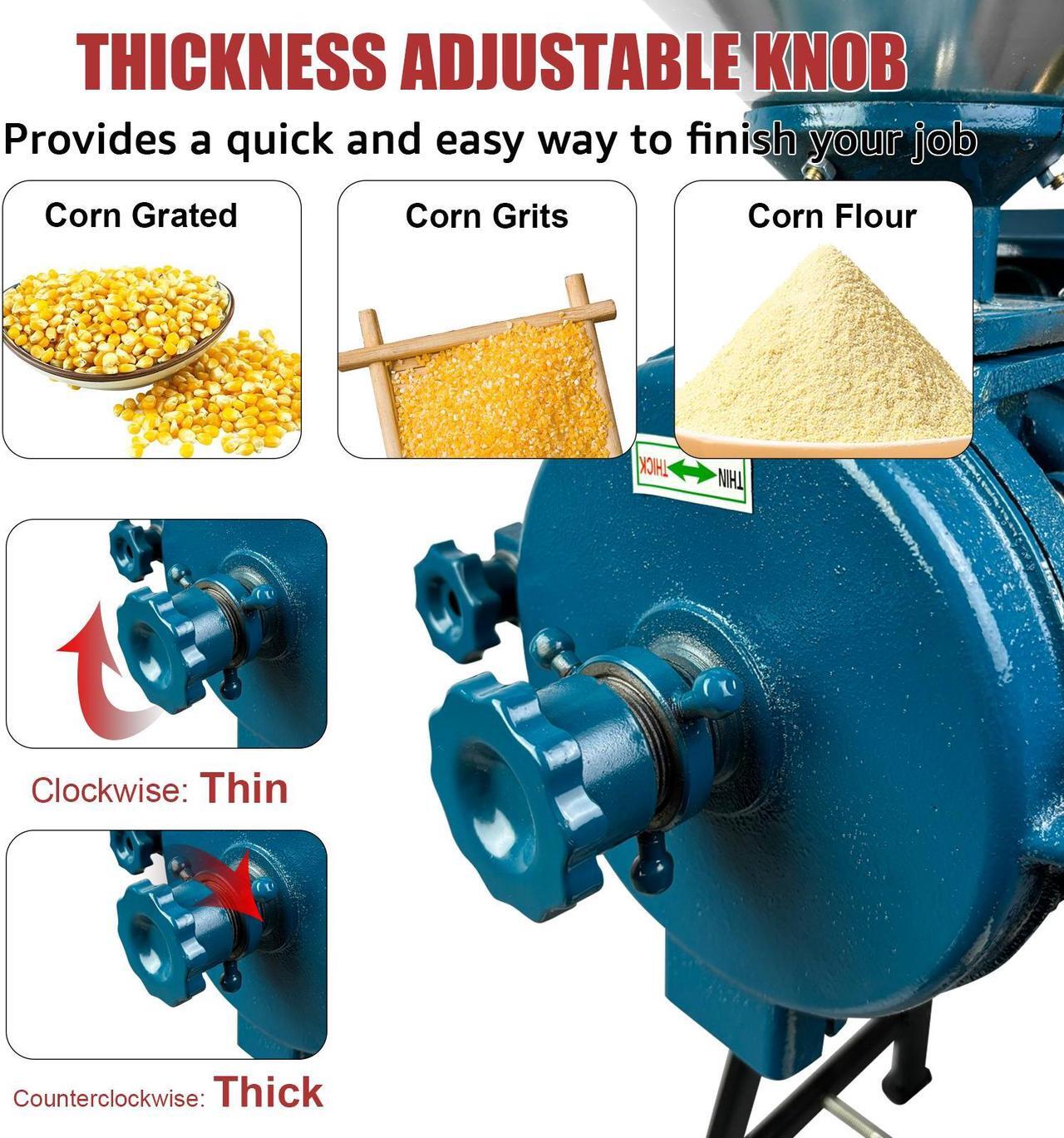 Alt view image 3 of 7 - EVGTTI Electric Grain Mill Grinder, 3000W 110V Spice Grinders, Commercial Corn Mill with Funnel & Switch, Thickness Adjustable Feed Mill Powder Machine, Heavy Duty Wheat Flour Cereals Grinder