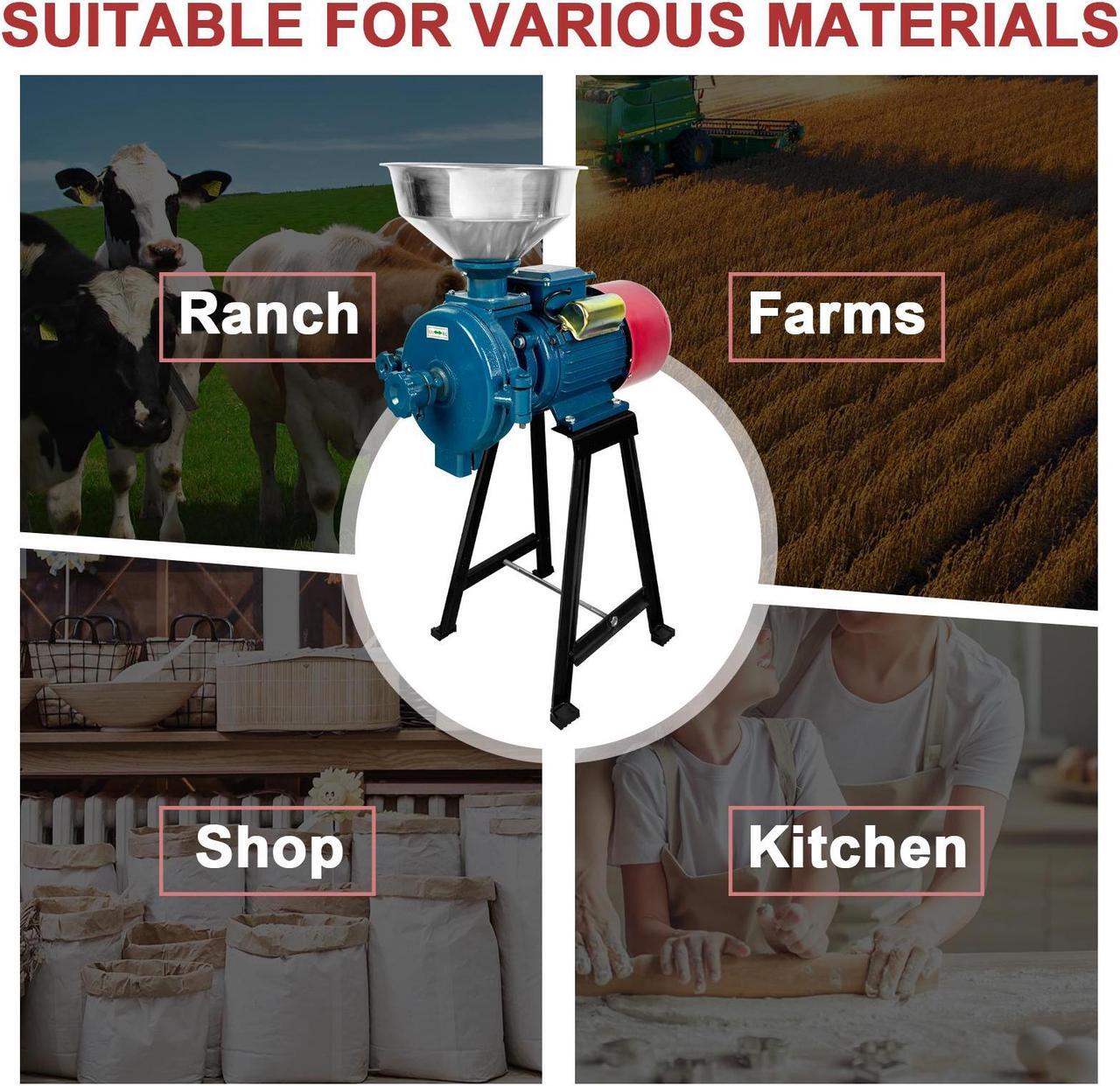 Alt view image 6 of 7 - EVGTTI Electric Grain Mill Grinder, 3000W 110V Spice Grinders, Commercial Corn Mill with Funnel & Switch, Thickness Adjustable Feed Mill Powder Machine, Heavy Duty Wheat Flour Cereals Grinder