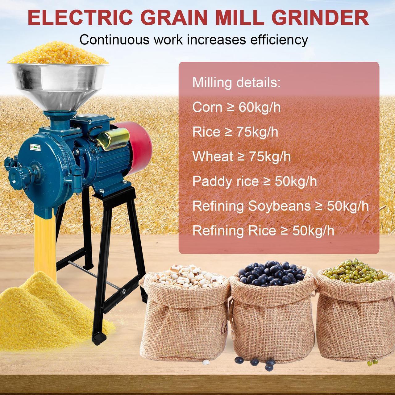 Alt view image 7 of 7 - EVGTTI Electric Grain Mill Grinder, 3000W 110V Spice Grinders, Commercial Corn Mill with Funnel & Switch, Thickness Adjustable Feed Mill Powder Machine, Heavy Duty Wheat Flour Cereals Grinder