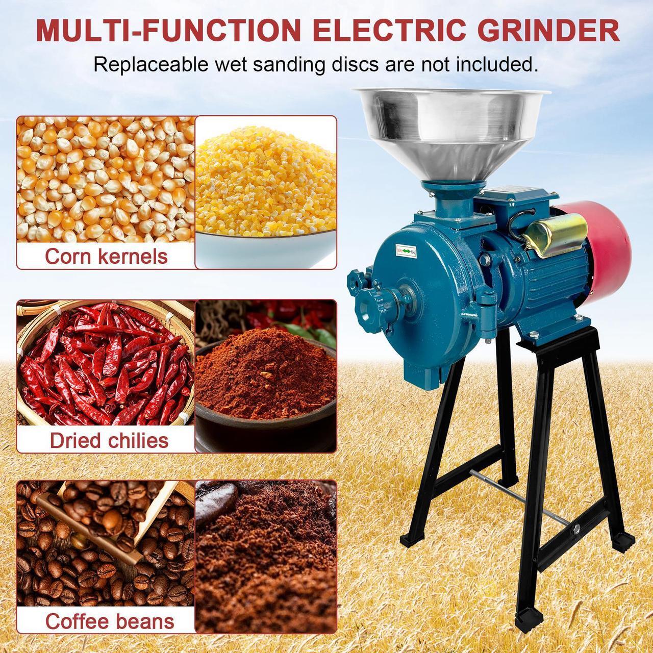 Alt view image 2 of 7 - EVGTTI Electric Grain Mill Grinder, 3000W 110V Spice Grinders, Commercial Corn Mill with Funnel & Switch, Thickness Adjustable Feed Mill Powder Machine, Heavy Duty Wheat Flour Cereals Grinder