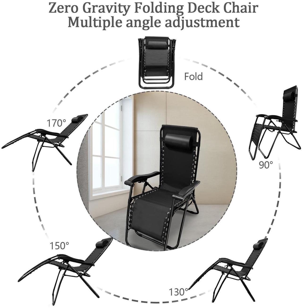 Alt view image 3 of 7 - EVGTTI Zero Gravity Chair Folding Mesh Zero Gravity Recliner with Fixed Lock and Pillow Support 330lbs for Deck, Lawn, Poolside, Camping