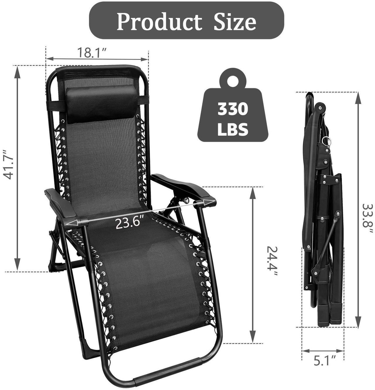 Alt view image 2 of 7 - EVGTTI Zero Gravity Chair Folding Mesh Zero Gravity Recliner with Fixed Lock and Pillow Support 330lbs for Deck, Lawn, Poolside, Camping