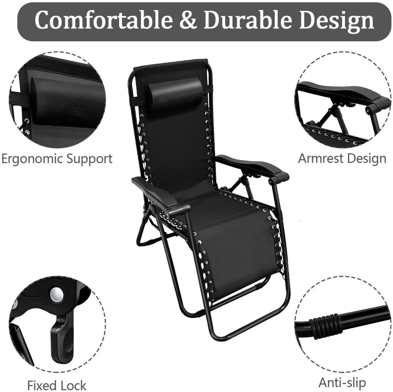 Alt view image 4 of 7 - EVGTTI Zero Gravity Chair Folding Mesh Zero Gravity Recliner with Fixed Lock and Pillow Support 330lbs for Deck, Lawn, Poolside, Camping
