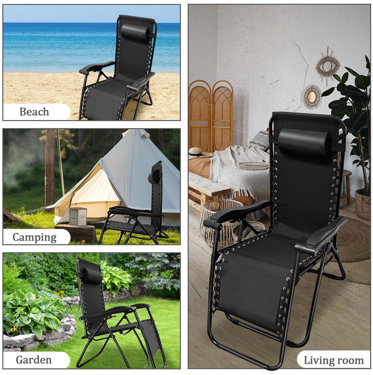 Alt view image 5 of 7 - EVGTTI Zero Gravity Chair Folding Mesh Zero Gravity Recliner with Fixed Lock and Pillow Support 330lbs for Deck, Lawn, Poolside, Camping