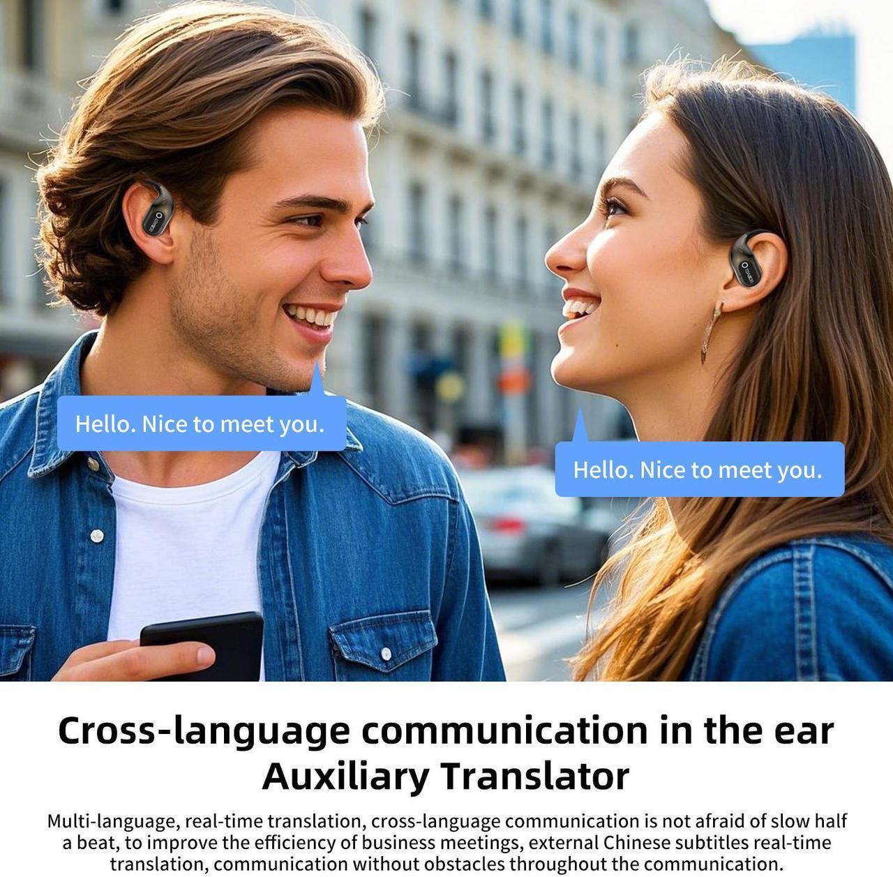 Alt view image 4 of 7 - SOBAST S-OW1pro AI Wireless Headset Intelligent Real-time Translation Wireless 5.3 Earbuds Noise Canceling Microphone Wireless Headset with Earhook, IP7 Waterproof Fitness Running Gym (Black)