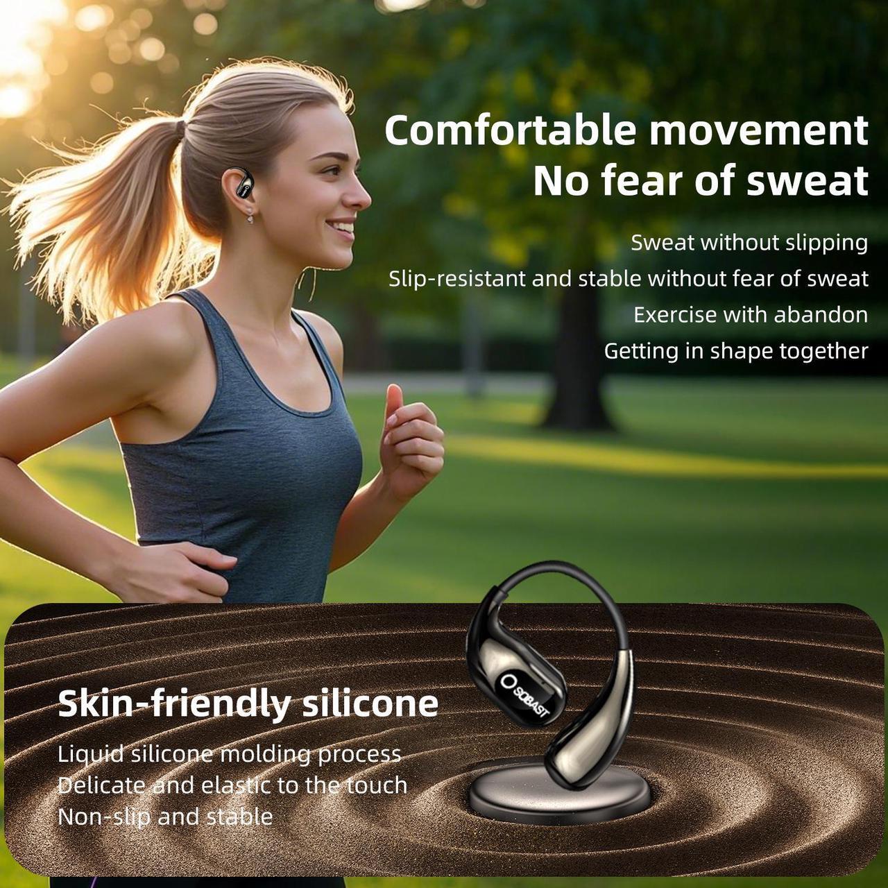 Alt view image 7 of 7 - SOBAST S-OW1pro AI Wireless Headset Intelligent Real-time Translation Wireless 5.3 Earbuds Noise Canceling Microphone Wireless Headset with Earhook, IP7 Waterproof Fitness Running Gym (Black)