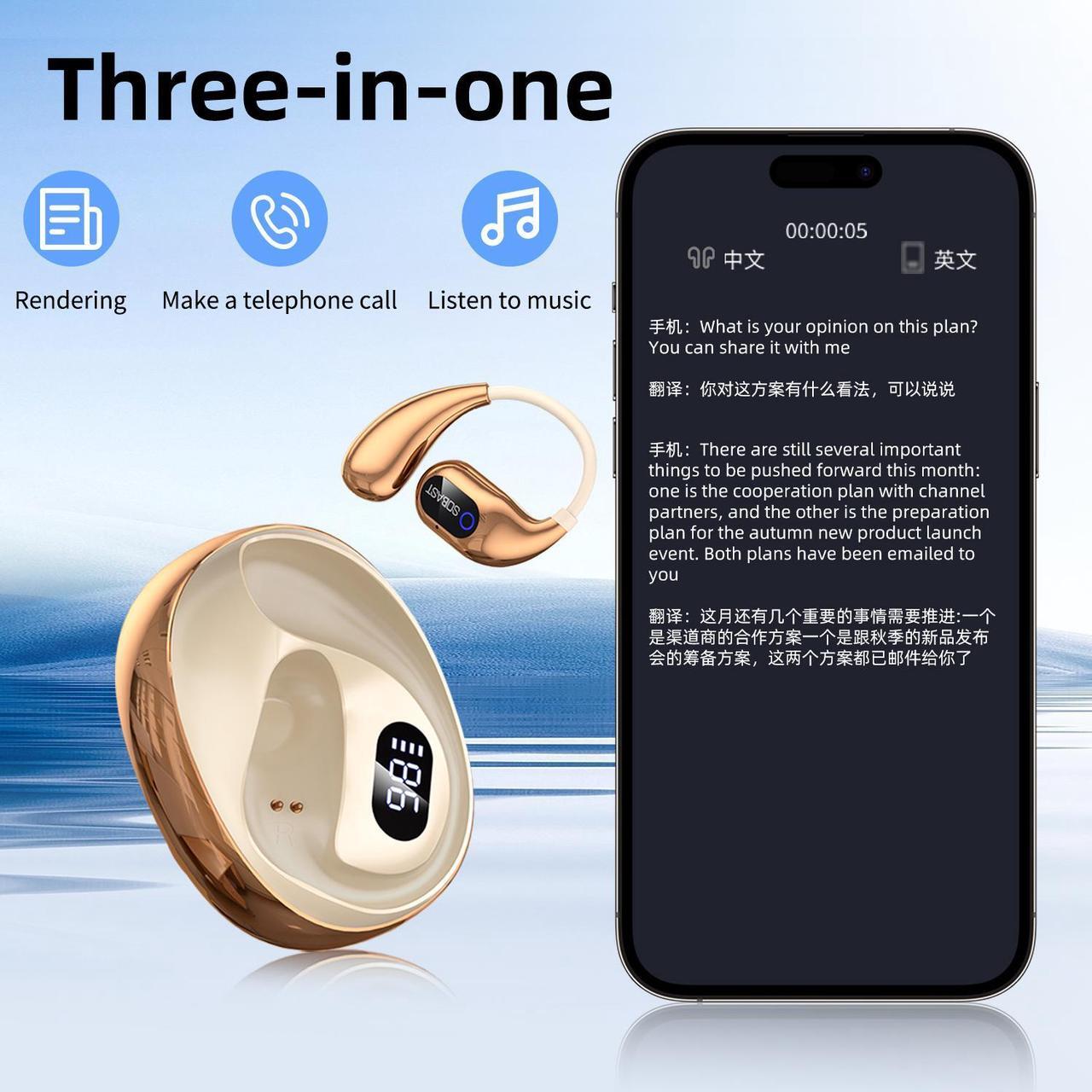 Alt view image 3 of 7 - SOBAST S-OW1pro AI Wireless Headset Intelligent Real-time Translation Wireless 5.3 Earbuds Noise Canceling Microphone Wireless Headset with Earhook, IP7 Waterproof Fitness Running Gym  Beige