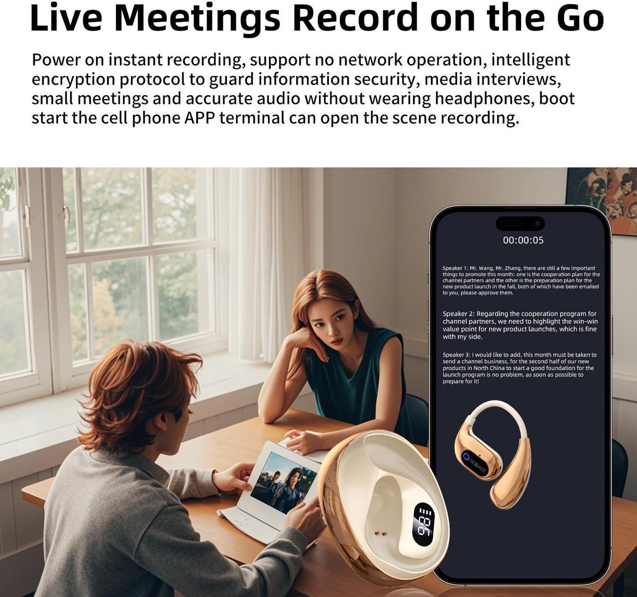 Alt view image 6 of 7 - SOBAST S-OW1pro AI Wireless Headset Intelligent Real-time Translation Wireless 5.3 Earbuds Noise Canceling Microphone Wireless Headset with Earhook, IP7 Waterproof Fitness Running Gym  Beige
