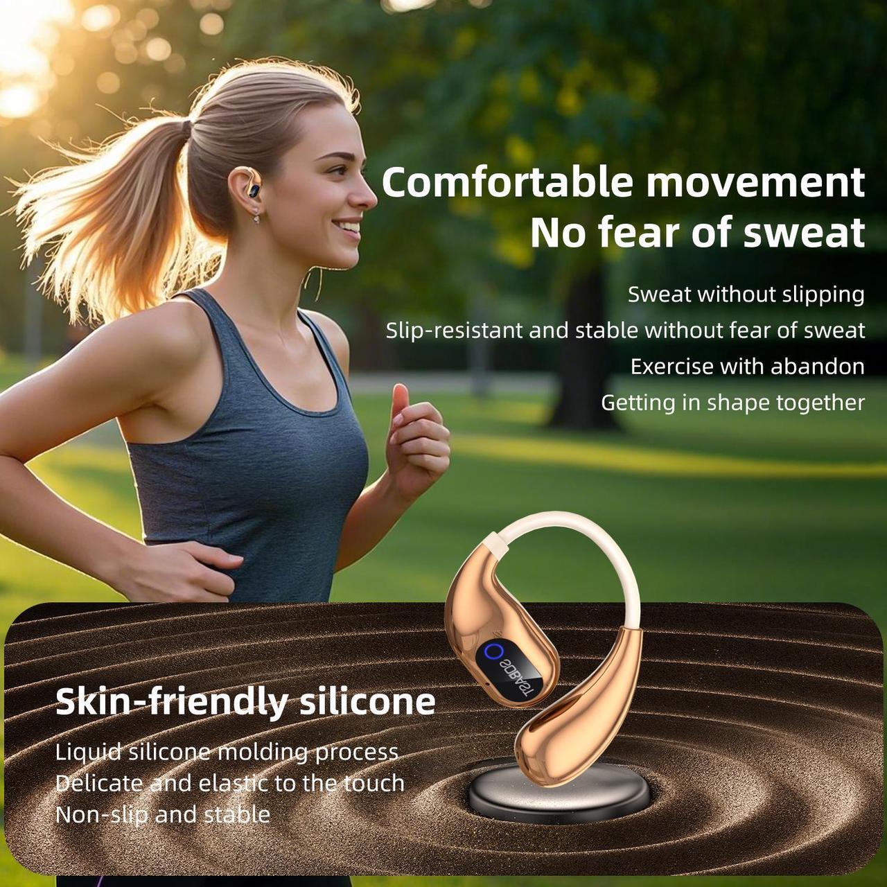 Alt view image 7 of 7 - SOBAST S-OW1pro AI Wireless Headset Intelligent Real-time Translation Wireless 5.3 Earbuds Noise Canceling Microphone Wireless Headset with Earhook, IP7 Waterproof Fitness Running Gym  Beige