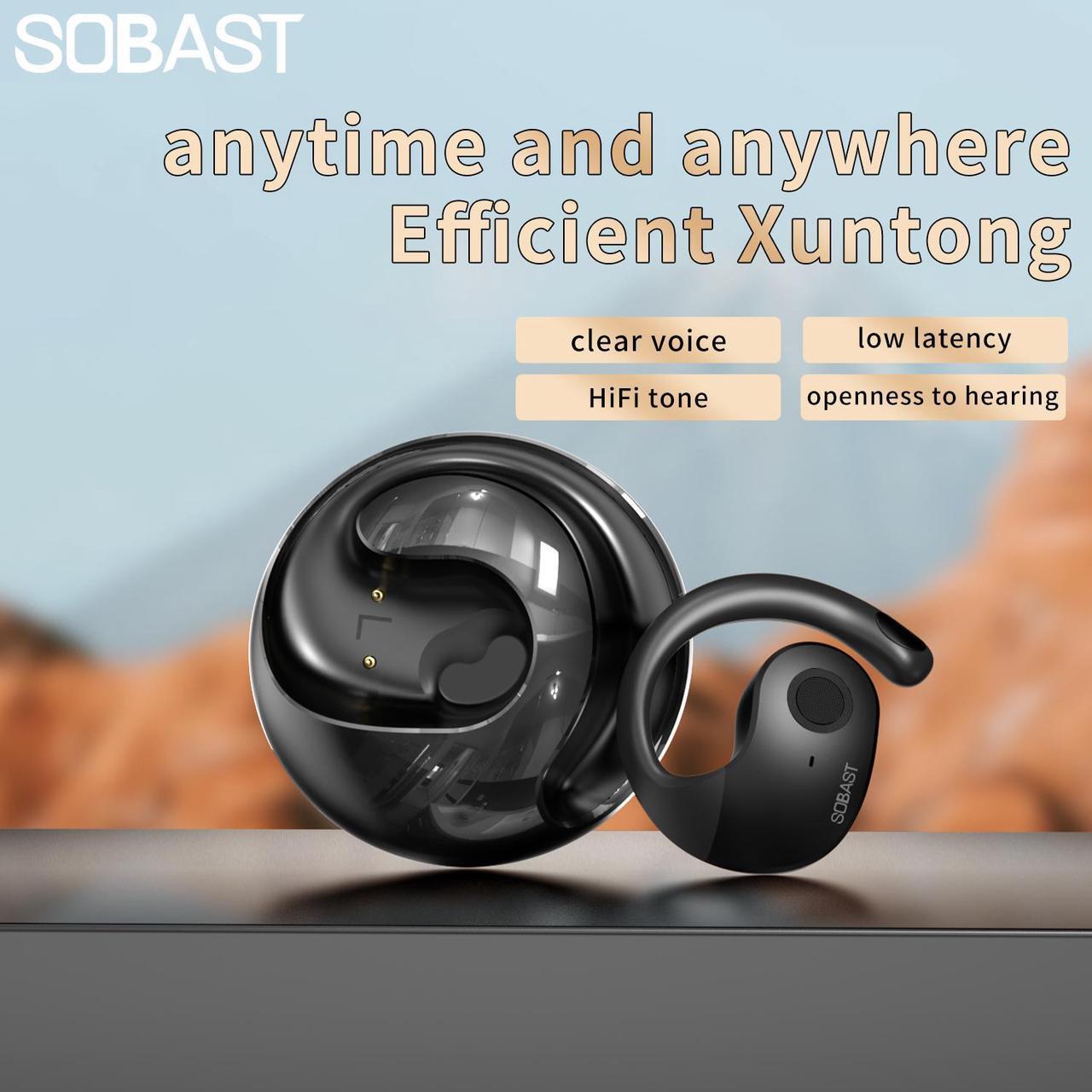 Main image of SOBAST open headset, ultra-comfortable, lightweight design, fit the ear, ergonomic earhooks, powerful bass, 36 hours of playback time, Bluetooth 5.3, application control, clear calls, wireless g Black