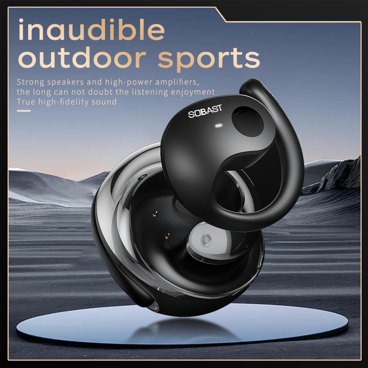 Alt view image 2 of 6 - SOBAST open headset, ultra-comfortable, lightweight design, fit the ear, ergonomic earhooks, powerful bass, 36 hours of playback time, Bluetooth 5.3, application control, clear calls, wireless g Black