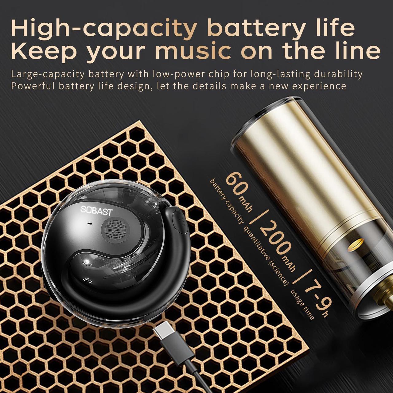 Alt view image 6 of 6 - SOBAST open headset, ultra-comfortable, lightweight design, fit the ear, ergonomic earhooks, powerful bass, 36 hours of playback time, Bluetooth 5.3, application control, clear calls, wireless g Black