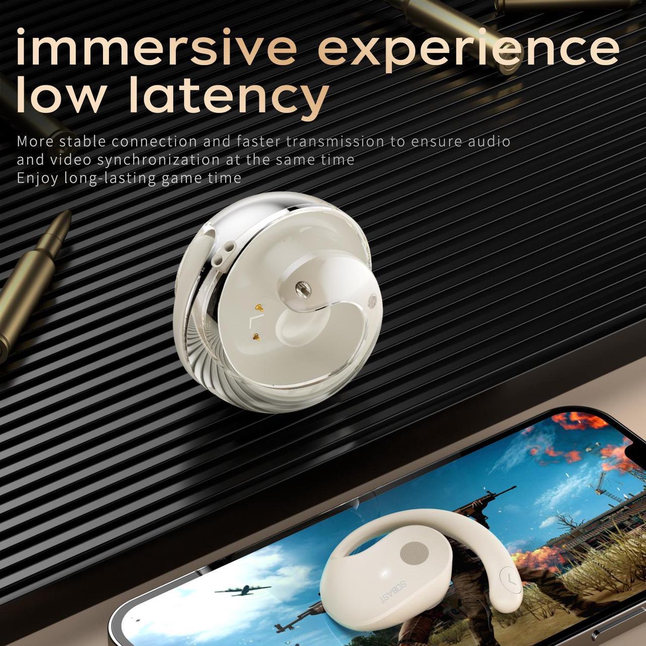 Alt view image 3 of 6 - SOBAST open headset, ultra-comfortable, lightweight design, fit the ear, ergonomic earhooks, powerful bass, 36 hours of playback time, Bluetooth 5.3, application control, clear calls, wireless h Beige