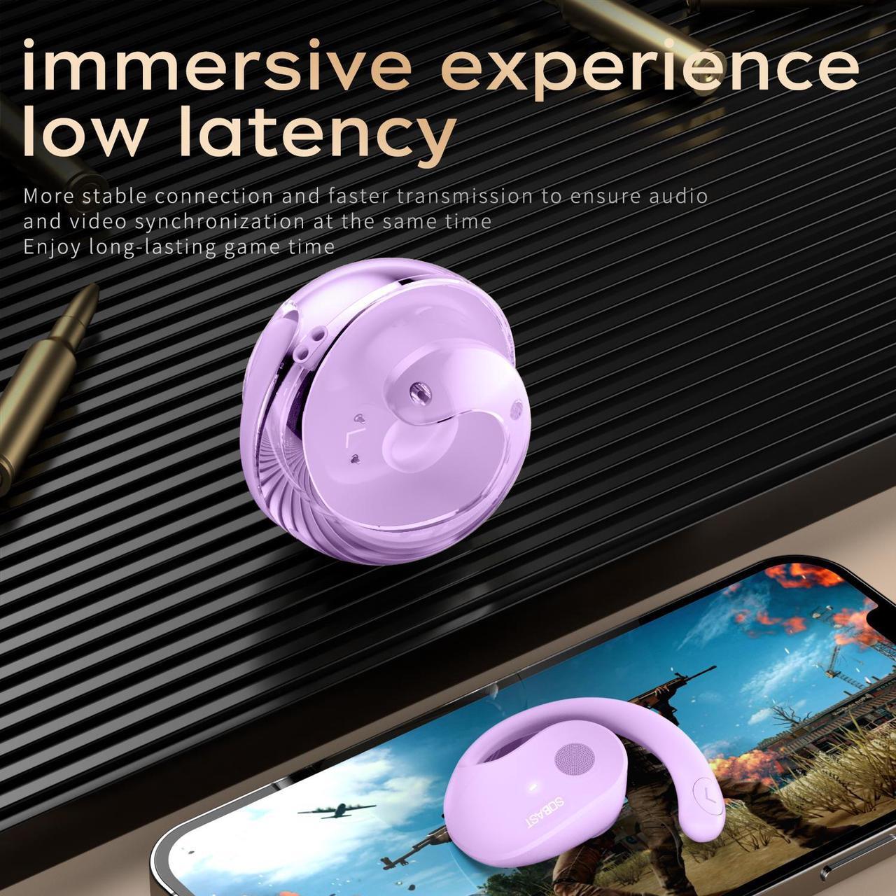 Alt view image 3 of 7 - SOBAST open headset, ultra-comfortable, lightweight design, fit the ear, ergonomic earhooks, powerful bass, 36 hours of playback time,  5.3, application control, clear calls, wireless  Purple