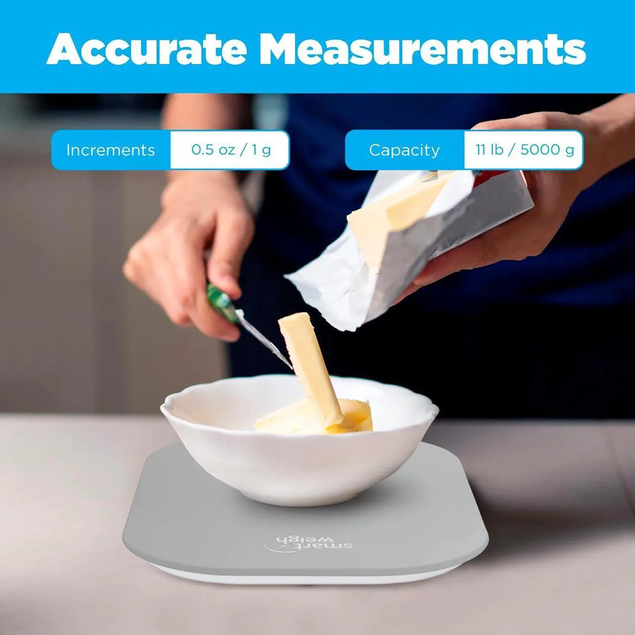 Alt view image 5 of 7 - Smart Weigh Small Gray Food Scales for Kitchen Weight Loss Calorie Scale, Baking Kitchen Scales Digital Weight Grams and Ounces, Weight Watchers Scale for Food, Cooking, Bread
