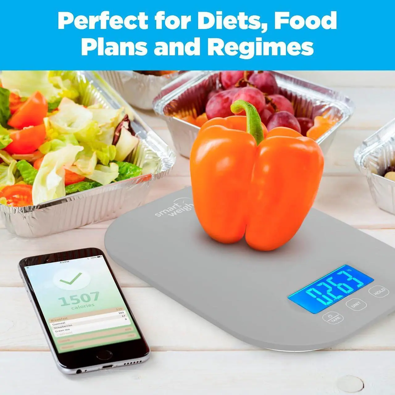 Alt view image 4 of 7 - Smart Weigh Small Gray Food Scales for Kitchen Weight Loss Calorie Scale, Baking Kitchen Scales Digital Weight Grams and Ounces, Weight Watchers Scale for Food, Cooking, Bread
