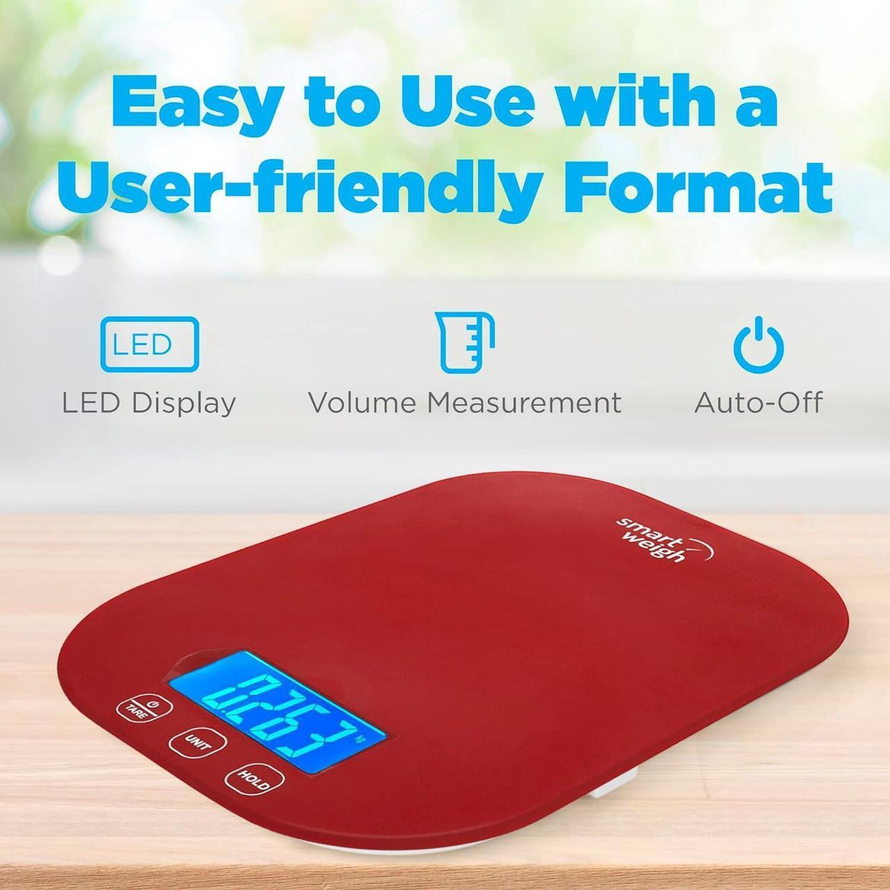 Alt view image 6 of 7 - Smart Weigh Small Red Food Scales for Kitchen Weight Loss Calorie Scale, Baking Kitchen Scales Digital Weight Grams and Ounces, Weight Watchers Scale for Food, Cooking, Bread