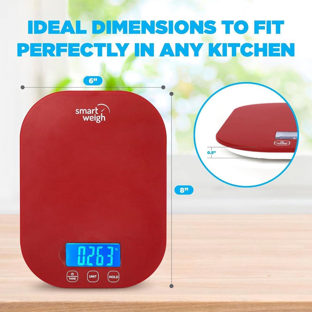 Alt view image 3 of 7 - Smart Weigh Small Red Food Scales for Kitchen Weight Loss Calorie Scale, Baking Kitchen Scales Digital Weight Grams and Ounces, Weight Watchers Scale for Food, Cooking, Bread