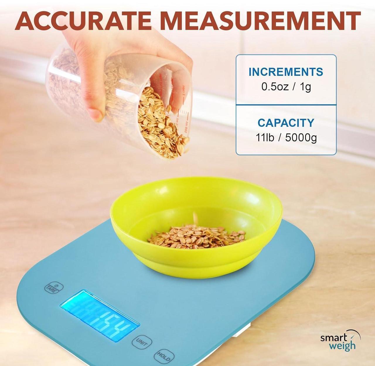 Alt view image 3 of 7 - Smart Weigh Small Blue Food Scales for Kitchen Weight Loss Calorie Scale, Baking Kitchen Scales Digital Weight Grams and Ounces, Weight Watchers Scale for Food, Cooking, Bread