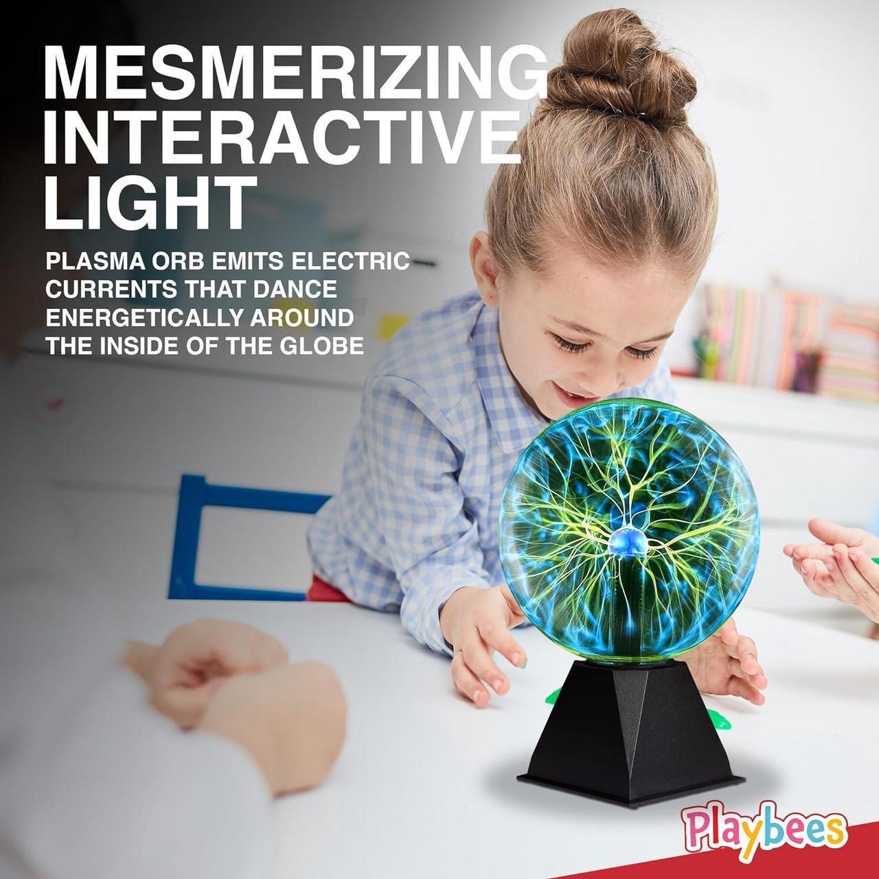 Alt view image 5 of 6 - Playbees Colorful Plasma Ball - 7 Inch - Tesla Coil Bulb Static Electricity in a Vacuum Pressurized Glass Globe, Nebula Thunder Lightning, Plug-in - for Parties, Decorations, Prop, STEM - Green