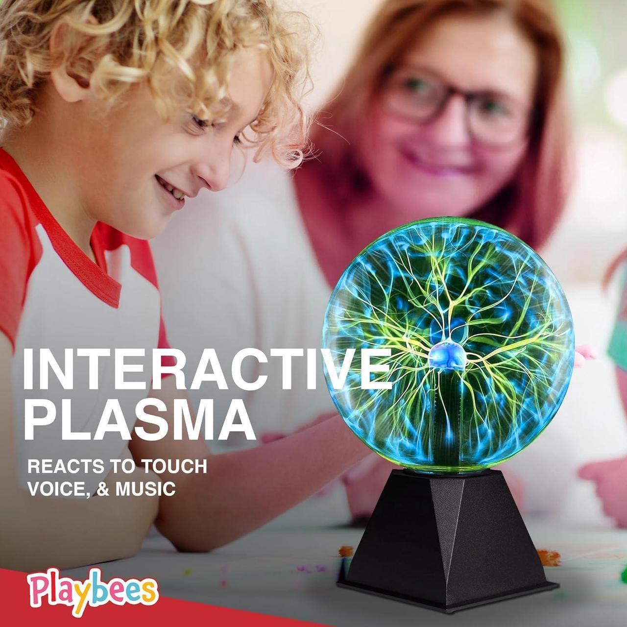 Alt view image 6 of 6 - Playbees Colorful Plasma Ball - 7 Inch - Tesla Coil Bulb Static Electricity in a Vacuum Pressurized Glass Globe, Nebula Thunder Lightning, Plug-in - for Parties, Decorations, Prop, STEM - Green