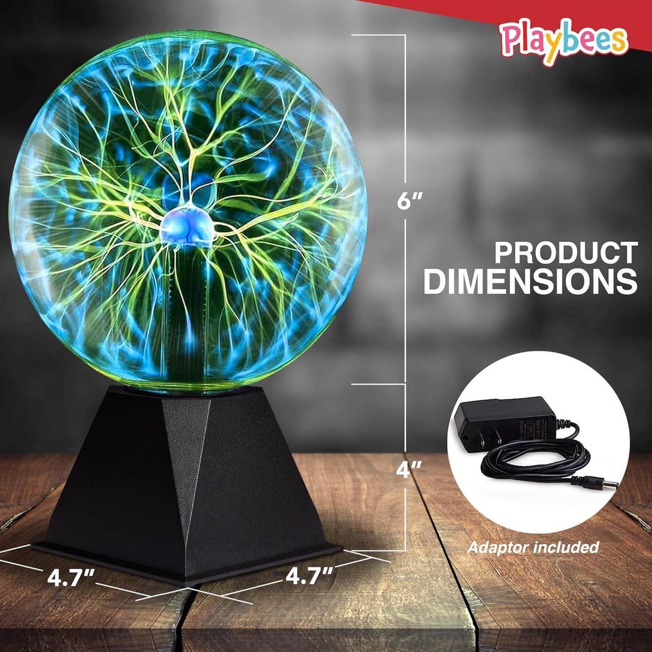 Alt view image 2 of 6 - Playbees Colorful Plasma Ball - 7 Inch - Tesla Coil Bulb Static Electricity in a Vacuum Pressurized Glass Globe, Nebula Thunder Lightning, Plug-in - for Parties, Decorations, Prop, STEM - Green
