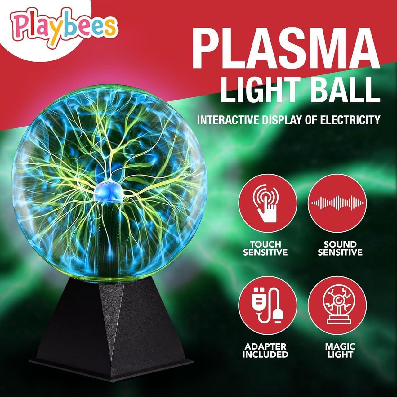 Alt view image 3 of 6 - Playbees Colorful Plasma Ball - 7 Inch - Tesla Coil Bulb Static Electricity in a Vacuum Pressurized Glass Globe, Nebula Thunder Lightning, Plug-in - for Parties, Decorations, Prop, STEM - Green