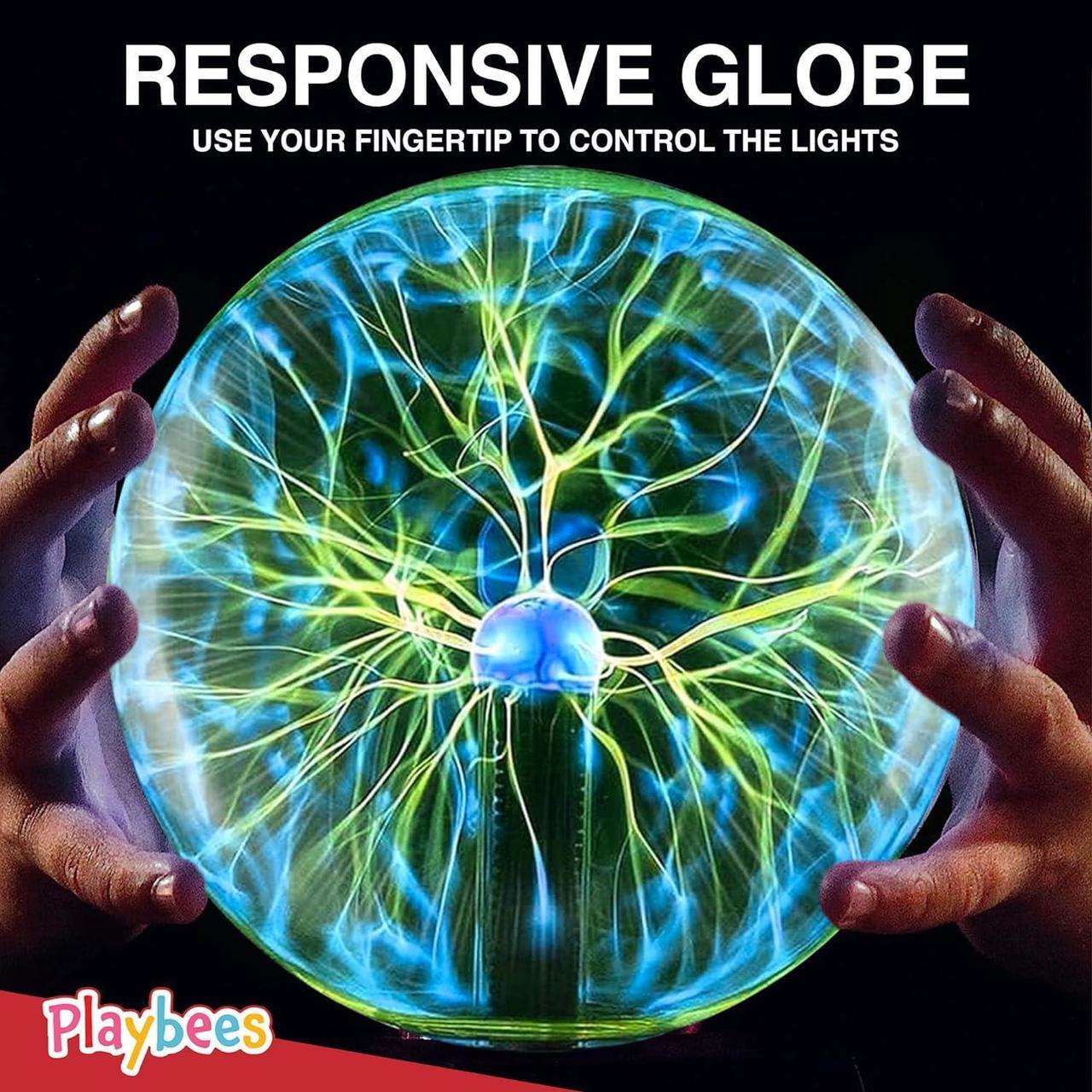 Alt view image 4 of 6 - Playbees Colorful Plasma Ball - 7 Inch - Tesla Coil Bulb Static Electricity in a Vacuum Pressurized Glass Globe, Nebula Thunder Lightning, Plug-in - for Parties, Decorations, Prop, STEM - Green