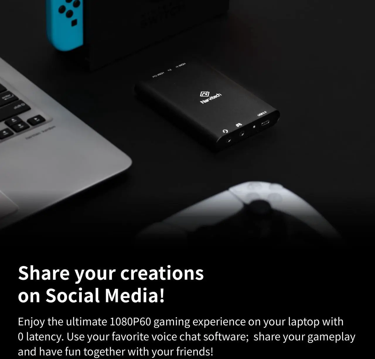 Alt view image 6 of 7 - Narvitech NJ300 External Capture Card  4K60 Passthrough, 1080P60 Streaming & Recording, Ultra-Low Latency for PS5, PS4, Xbox Series X/S, PC & Mac, OBS Compatible, Supports Party Chat