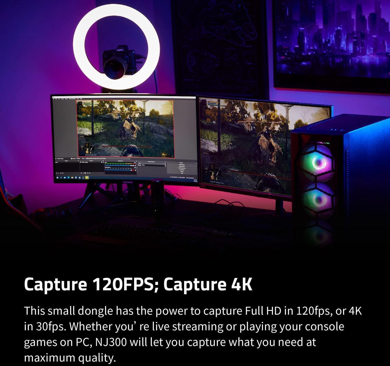 Alt view image 3 of 7 - Narvitech NS120, External Capture Card. 120 FPS Capture, Stream and Record in 4K30 or 1080P120 with ultra-low latency on PS5, PS4, Xbox Series X/S, Switch, in OBS and more, on PC and Mac.