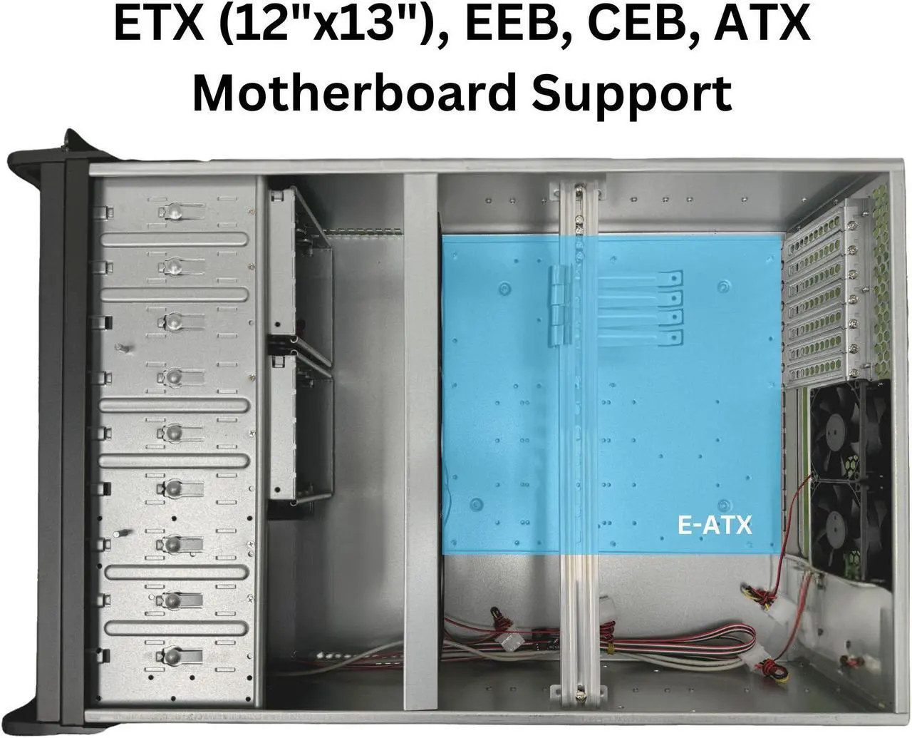 Alt view image 2 of 7 - RACKOWL 4U Rackmount Server Case Chassis, 8*HDD Bays & 3*5.25" Devices, E-ATX/ CEB/ EEB/ ATX Mobo, Fan: Front 2*120mm, Mid 3*120mm, Rear 2*80mm, Front Panel Lock, Size:16.8*7.0*25.0"