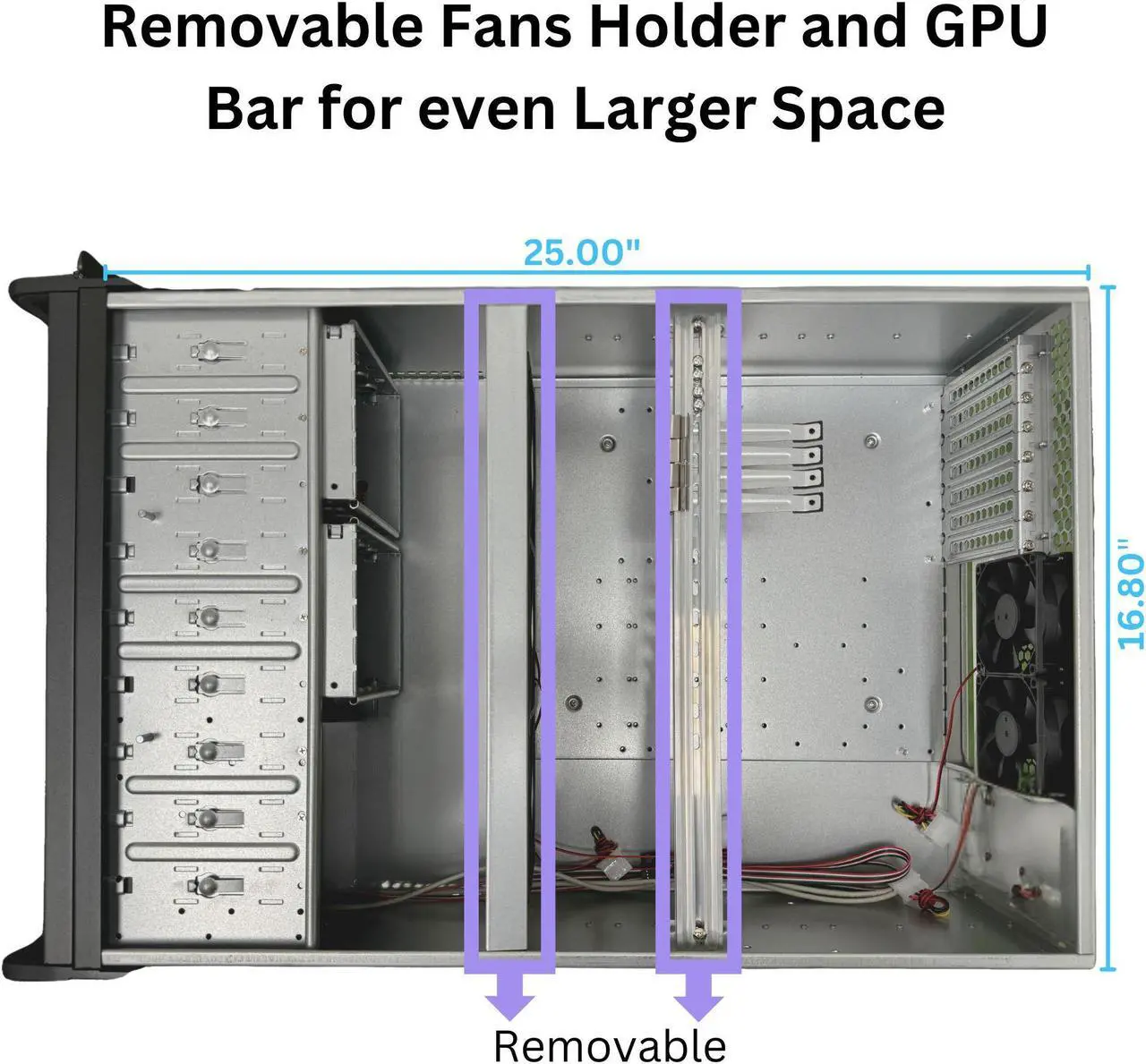 Alt view image 4 of 7 - RACKOWL 4U Rackmount Server Case Chassis, 8*HDD Bays & 3*5.25" Devices, E-ATX/ CEB/ EEB/ ATX Mobo, Fan: Front 2*120mm, Mid 3*120mm, Rear 2*80mm, Front Panel Lock, Size:16.8*7.0*25.0"