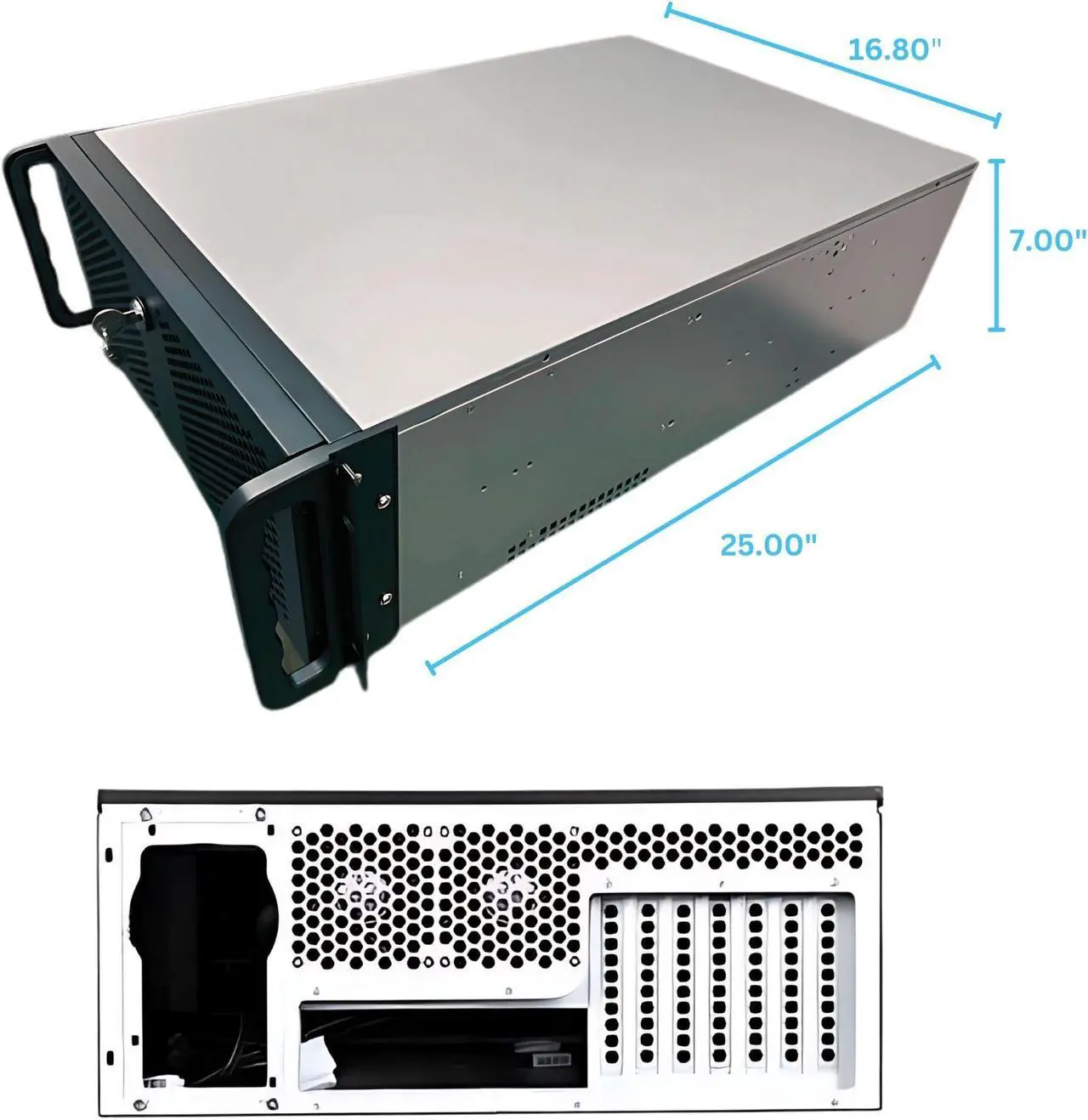 Alt view image 7 of 7 - RACKOWL 4U Rackmount Server Case Chassis, 8*HDD Bays & 3*5.25" Devices, E-ATX/ CEB/ EEB/ ATX Mobo, Fan: Front 2*120mm, Mid 3*120mm, Rear 2*80mm, Front Panel Lock, Size:16.8*7.0*25.0"