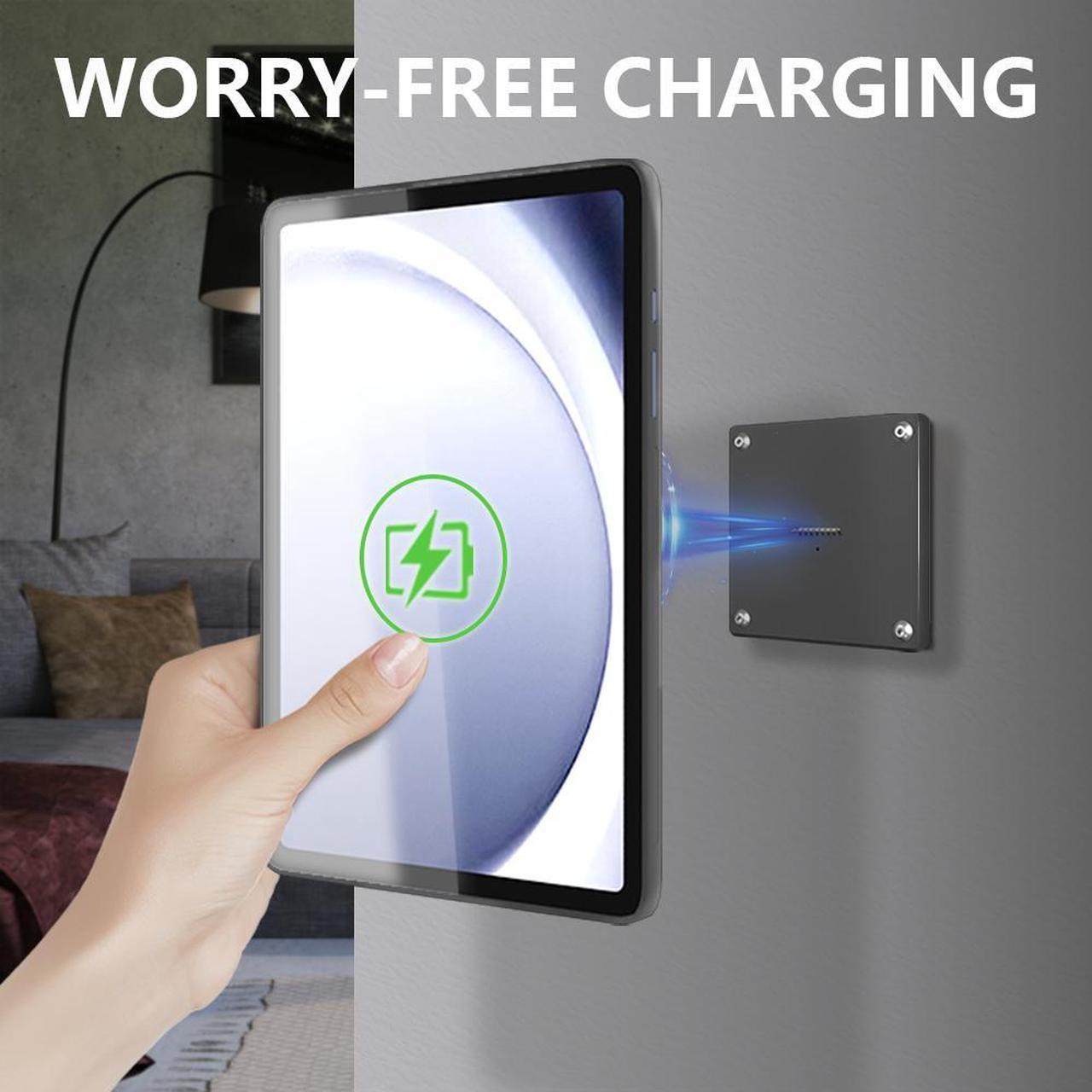 Alt view image 2 of 6 - Zilvex Magnetic Wall-Mount Wireless Charging Case & Stand Combo for Samsung Galaxy Tab A9 Plus - Sleek Space-Saving Design with Military-Grade Protection and Fast 15W Type-C Power Delivery