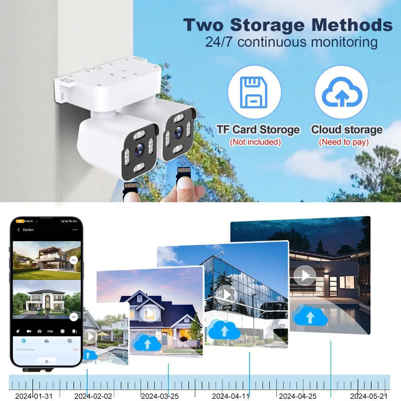Alt view image 6 of 7 - PHANSATIM Dual Lens WiFi Outdoor Cameras For Home Security, 2.5K/5MP House Camera With Audio And Video, PTZ Security Camera Wireless With Auto Tracking, Outdoor Camera Wired Support Color Night Vision