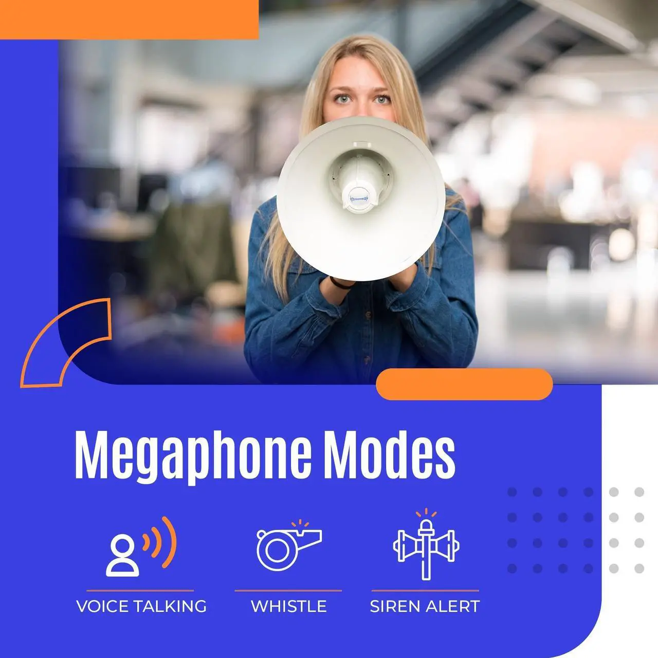 Alt view image 5 of 7 - ThunderPower THUN450 1200 Yard Sound Range 35 Watt Portable PA Bullhorn Megaphone Speaker with 3 Megaphone Modes, Loud Blue Hand Held Bull Horn/Mega Phone, Electric Megahorn
