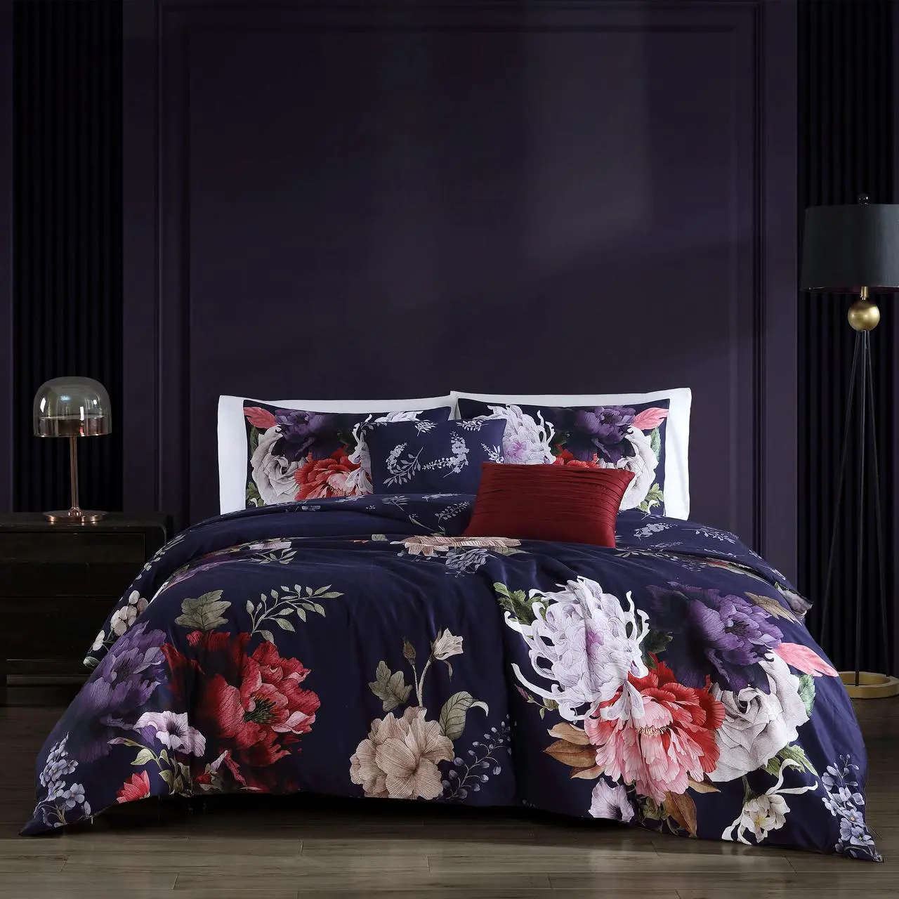 Main image of Bebejan Deep Purple Garden 100% Cotton Sateen 5 Piece Queen Size Reversible Comforter Set