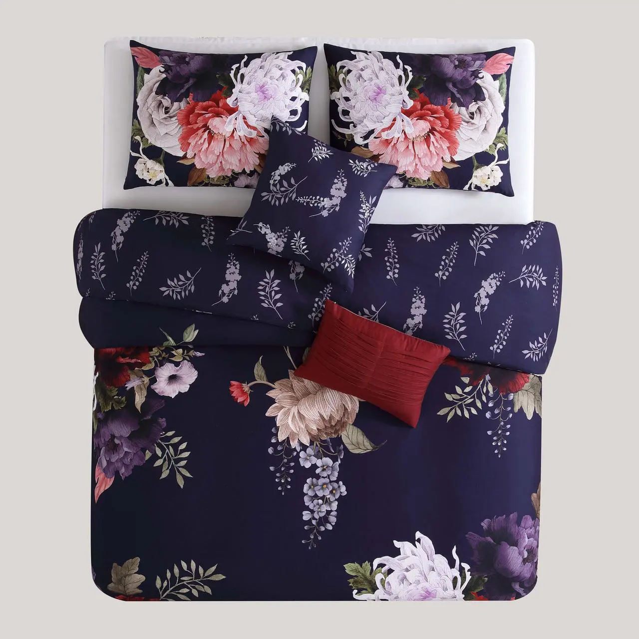 Alt view image 5 of 7 - Bebejan Deep Purple Garden 100% Cotton Sateen 5 Piece Queen Size Reversible Comforter Set