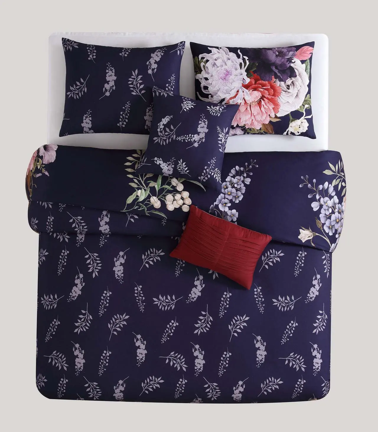 Alt view image 6 of 7 - Bebejan Deep Purple Garden 100% Cotton Sateen 5 Piece Queen Size Reversible Comforter Set