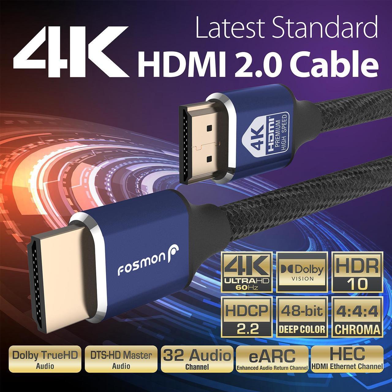 Alt view image 2 of 7 - Fosmon 25FT CL3 Rated 24AWG Cotton Braided Premium High Speed HDMI Cable (Supports Ethernet, 3D, Audio Return, 4K@60Hz) -  Blue/Black
