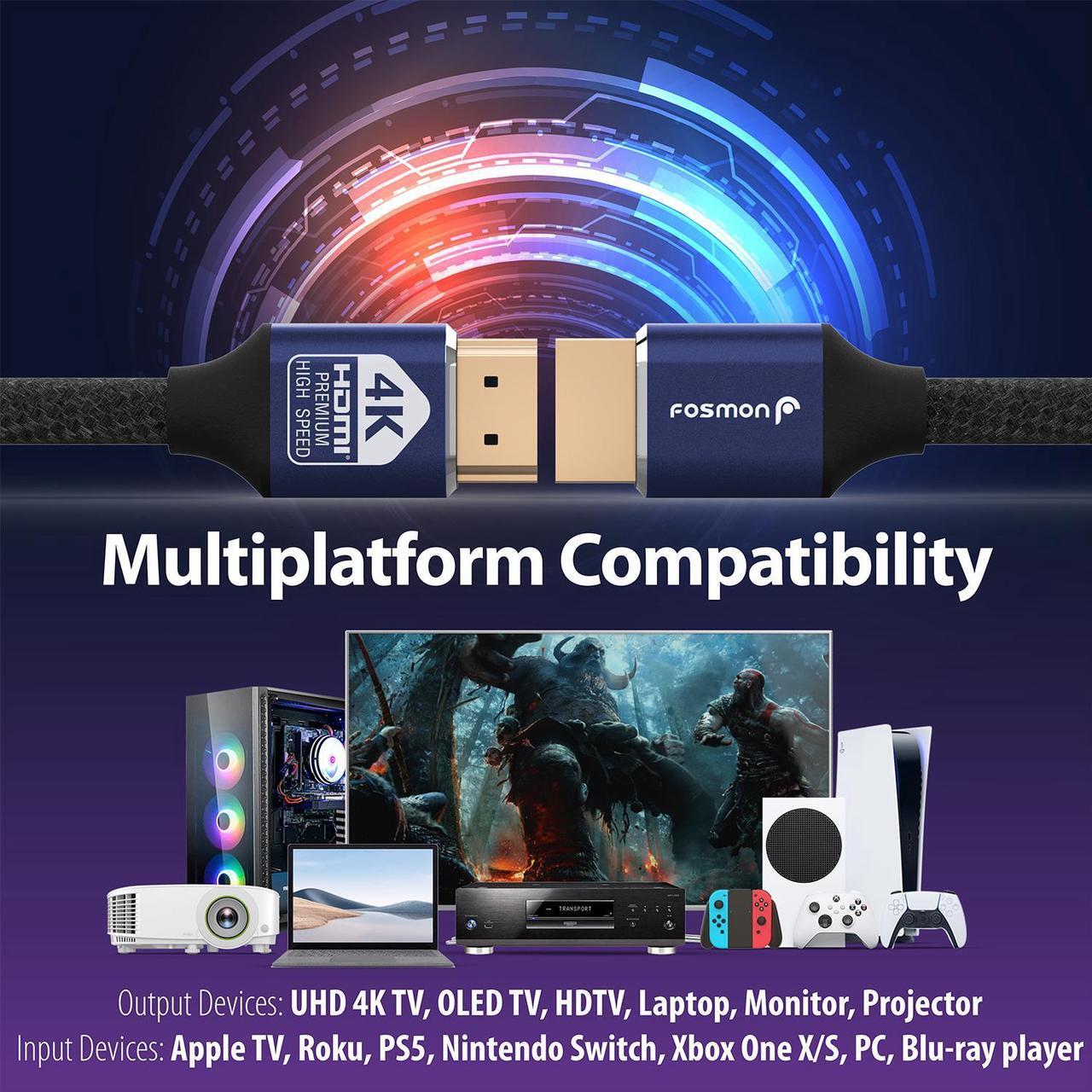 Alt view image 3 of 7 - Fosmon 25FT CL3 Rated 24AWG Cotton Braided Premium High Speed HDMI Cable (Supports Ethernet, 3D, Audio Return, 4K@60Hz) -  Blue/Black