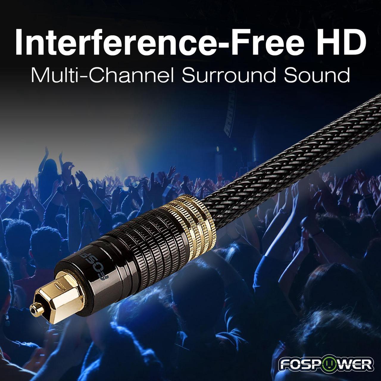 Alt view image 2 of 7 - FosPower 24K Gold-Plated Optical Digital Audio Cable - 15FT, Zero RFI & EMI Interference S/PDIF Toslink Cable with Ultra Durable Nylon Braided Jacket