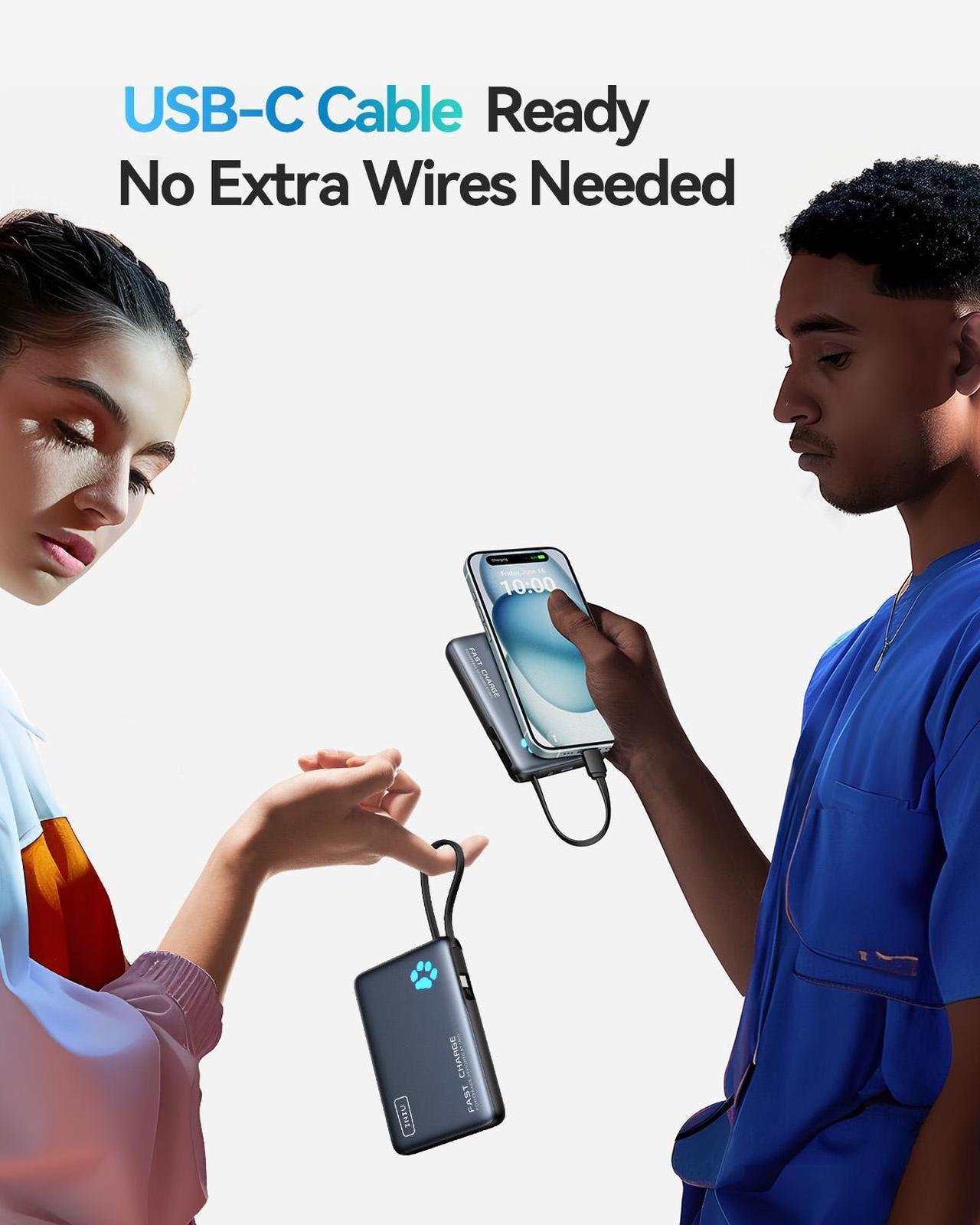 Alt view image 6 of 6 - INIU Portable Charger, Compact 10000mAh PD 20W Power Bank with Built-in USB-C Cable(IN&OUT) for iPhone, Samsung etc.