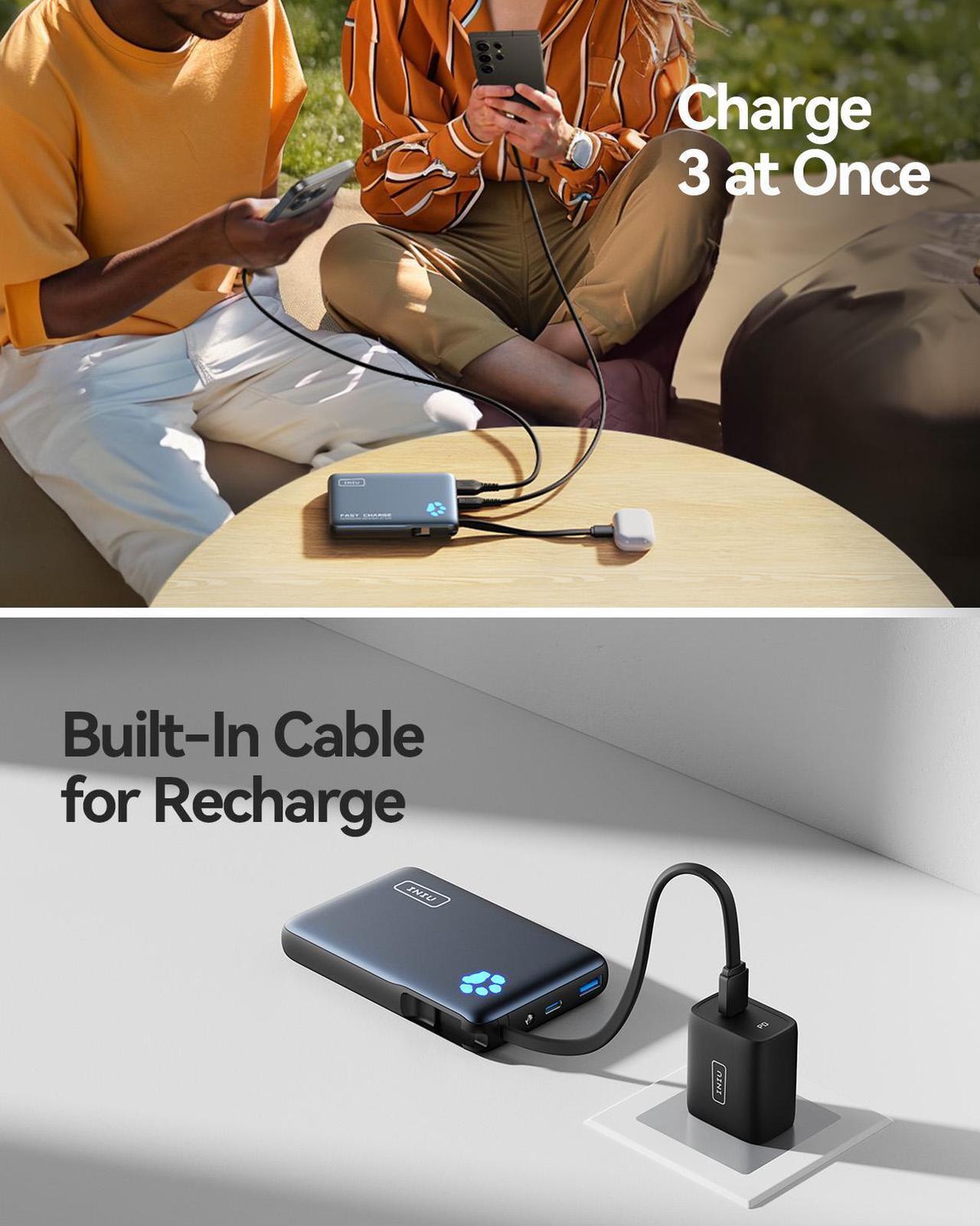 Alt view image 4 of 6 - INIU Portable Charger, Compact 10000mAh PD 20W Power Bank with Built-in USB-C Cable(IN&OUT) for iPhone, Samsung etc.