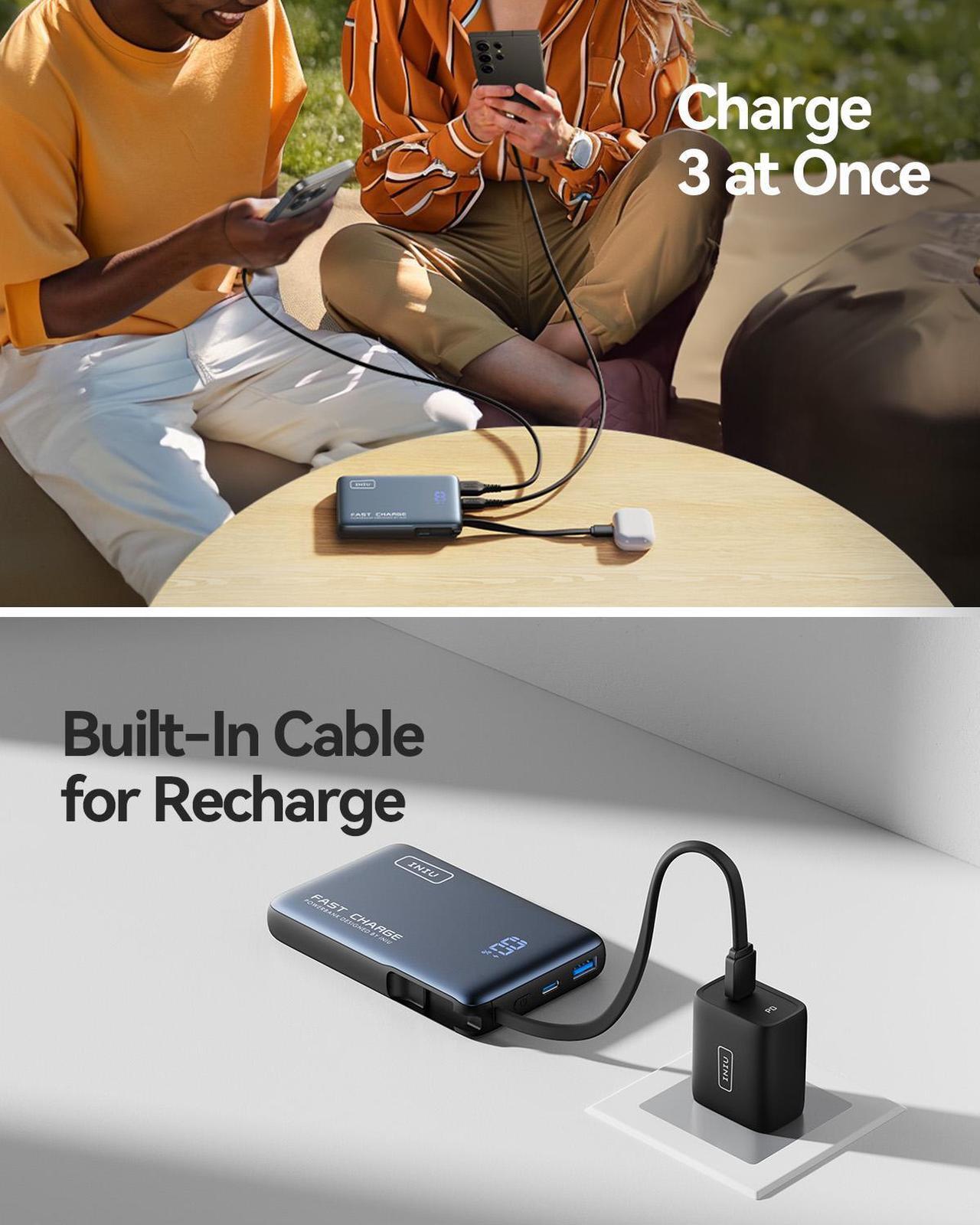 Alt view image 2 of 7 - INIU Portable Charger, Compact 10000mAh PD 20W Power Bank with Built-in USB-C Cable for iPhone, Samsung etc.